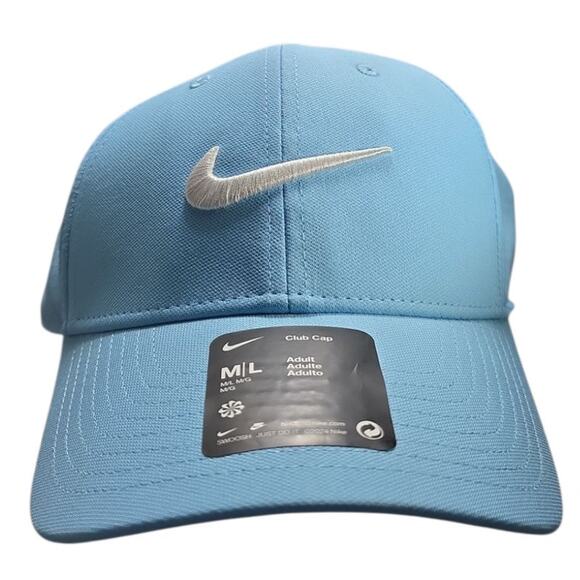 Nike Dri-FIT Club Structured Swoosh Unisex Strapback Hat M/L Light Blue OSFM Cap - Picture 2 of 9